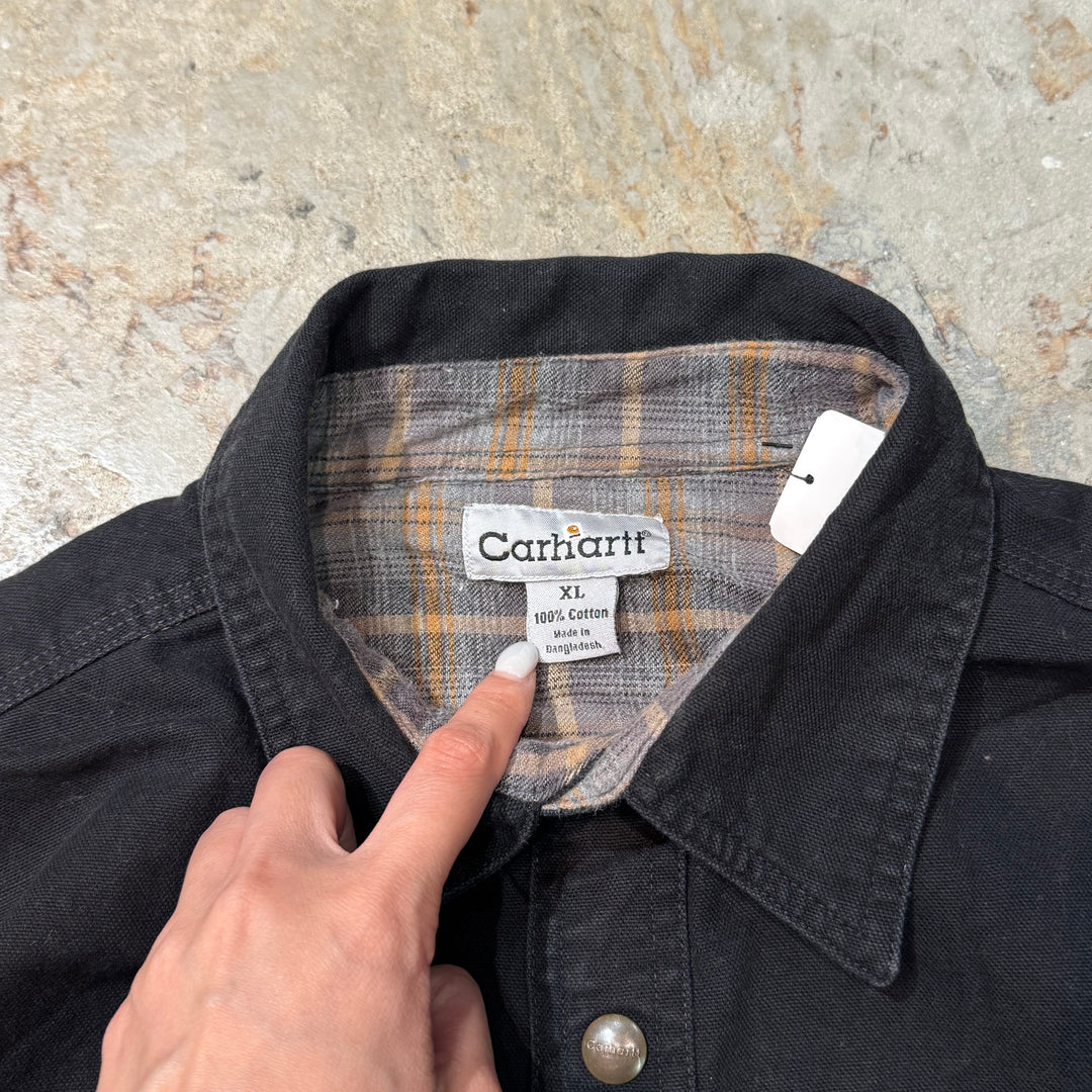 古着 Carhartt/ カーハート/ シャツジャケット/ 企業ロゴ/ 裏地チェック柄/ サイズXL