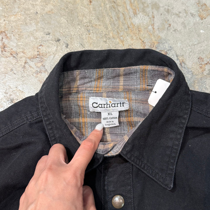 古着 Carhartt/ カーハート/ シャツジャケット/ 企業ロゴ/ 裏地チェック柄/ サイズXL
