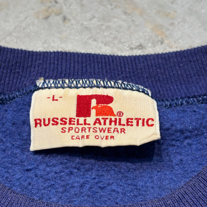 古着 USA製 80's〜 RUSSELL ATHLETIC/ ラッセルアスレチック/ ブランククルーネックスウェット/ 無地/ 前Vガゼット/ サイズL
