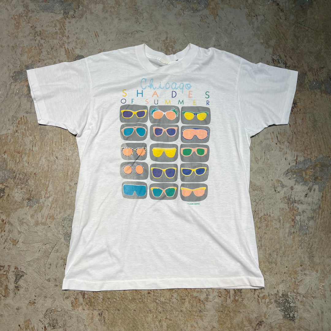 古着 USA製 90's スクリーンスターズ /  CHICAGO SHADES OF SUMMER / サングラス/ 企業系 / ヴィンテージ シングルステッチ プリントTシャツ/サイズXL