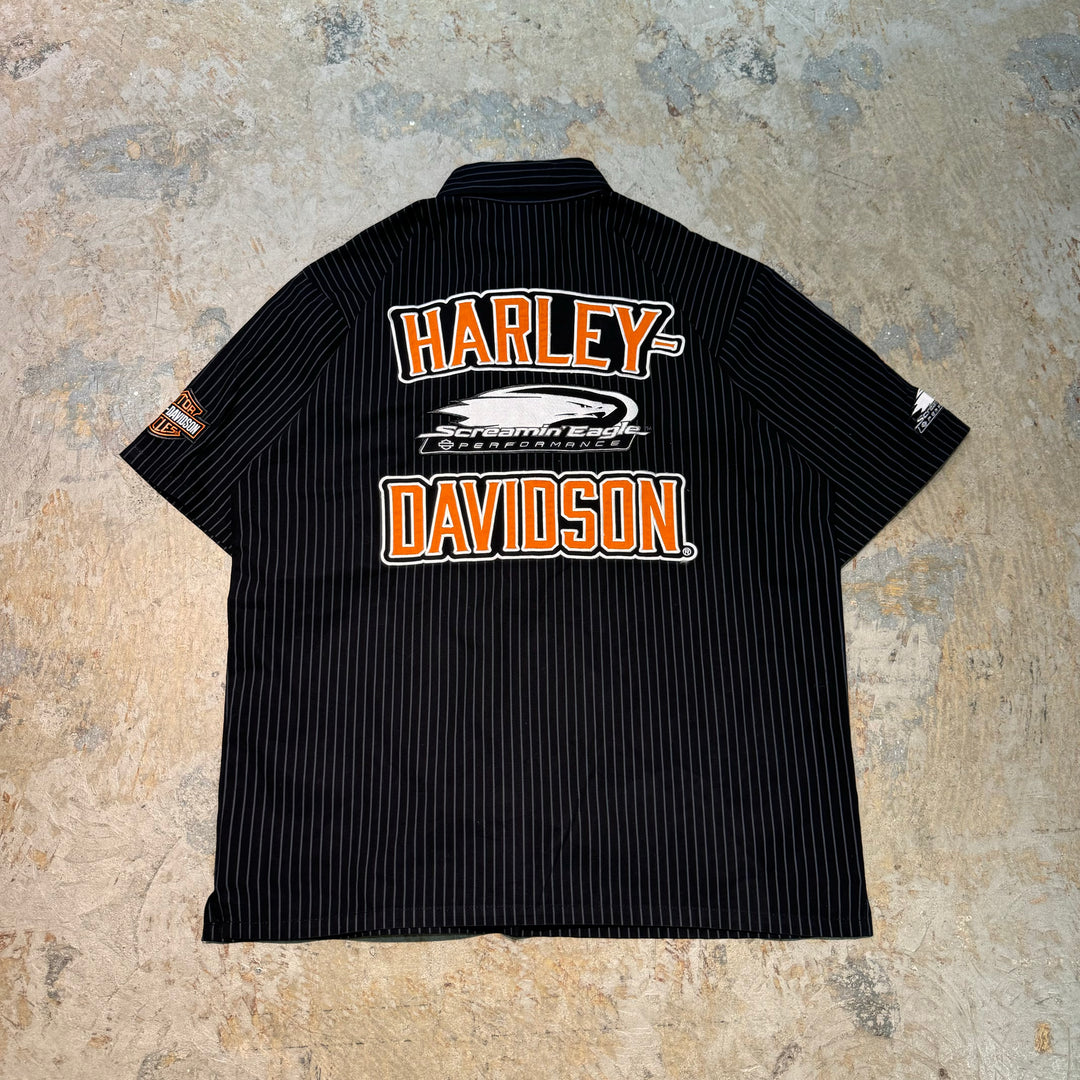 古着 Harley-Davldson/ ハーレーダビットソン/ ボタンダウン半袖シャツ/ ストライプ柄/ サイズL