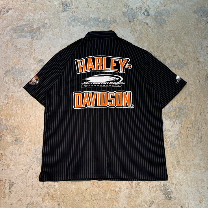 古着 Harley-Davldson/ ハーレーダビットソン/ ボタンダウン半袖シャツ/ ストライプ柄/ サイズL