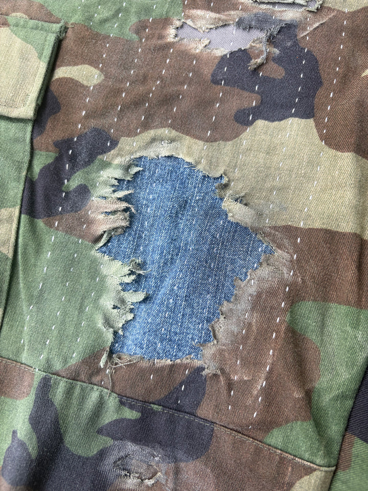 Distressed Sashiko Baggy Camo Shorts W34