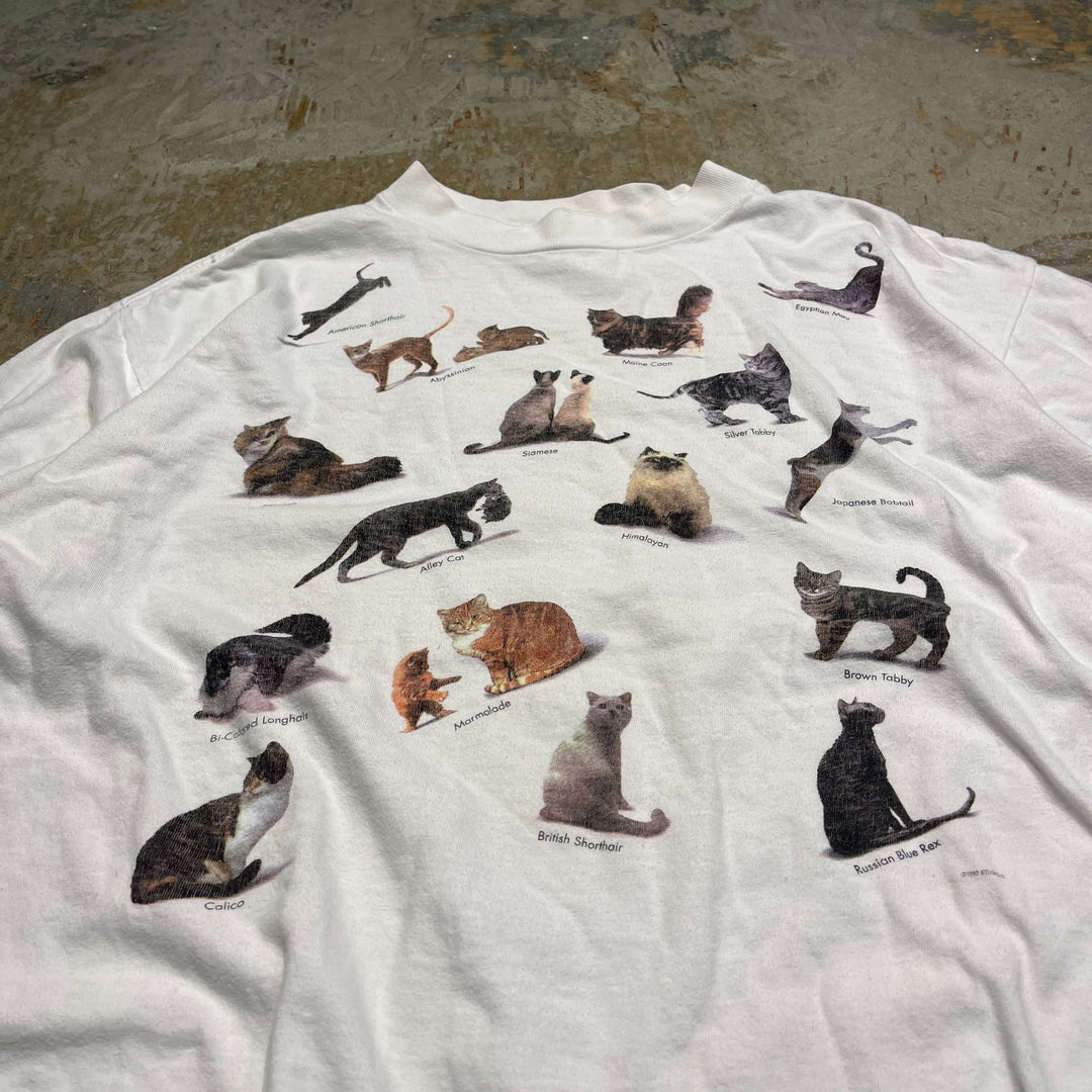 #4714 古着 USAvintage 猫プリント/ヴィンテージ シングルステッチ Tシャツ/サイズL相当