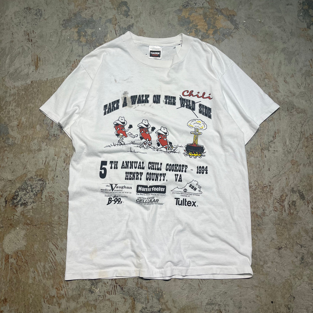 古着 90's タルテックス/チリサイドを散歩しましょう/ヴィンテージ シングルステッチプリントTシャツ/サイズL