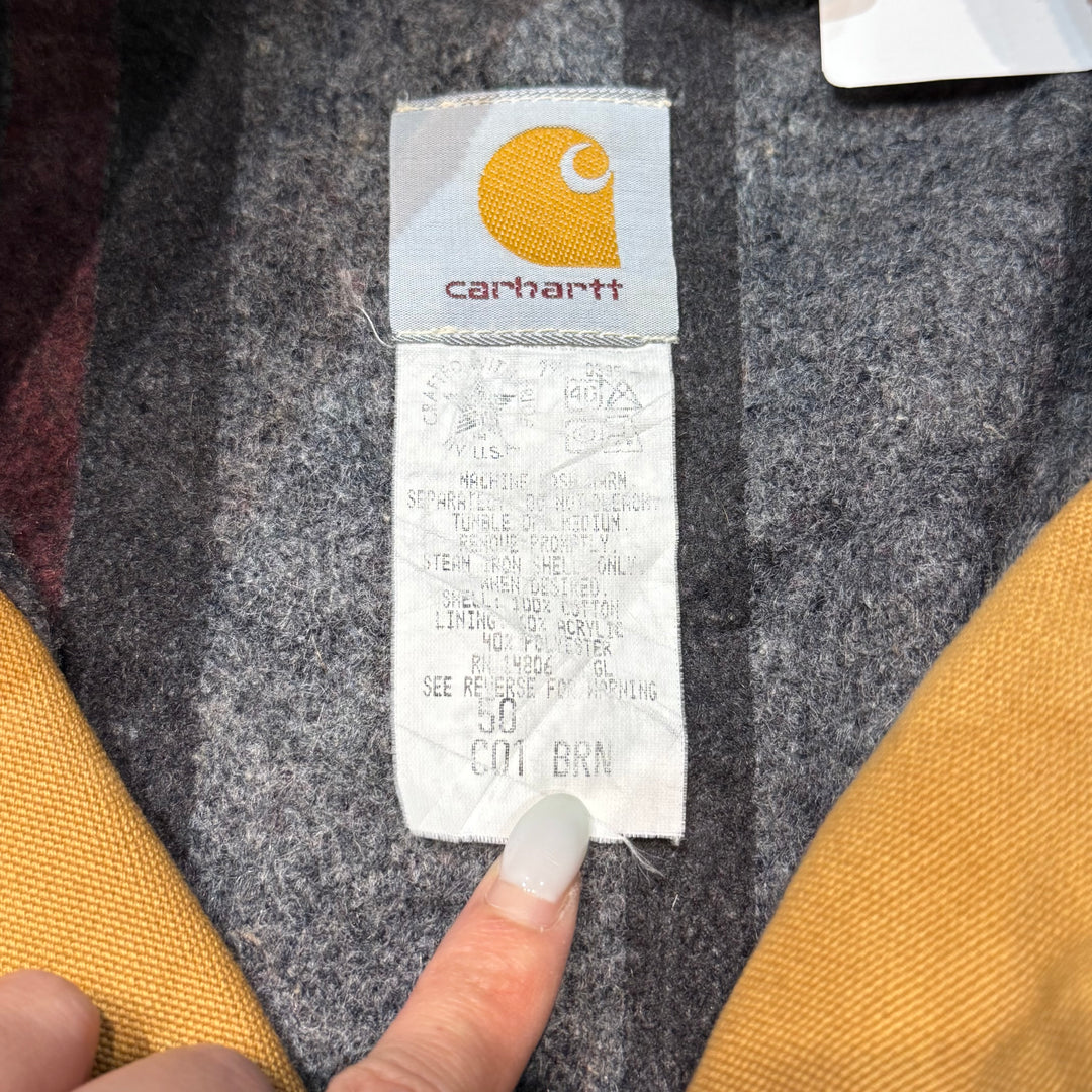 古着 USA製 90's~ Carhartt/ カーハート/ ミシガンチョアコート/ ダック地/襟コーデュロイ/裏地ブランケット/ サイズM相当