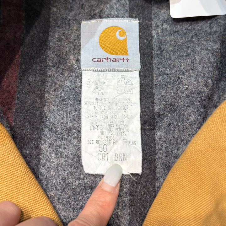 古着 USA製 90's~ Carhartt/ カーハート/ ミシガンチョアコート/ ダック地/襟コーデュロイ/裏地ブランケット/ サイズM相当