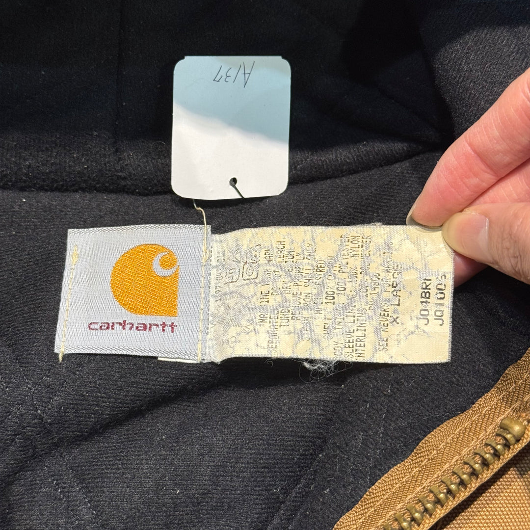 古着 USA製 97's Carhartt/ カーハート/ アクティブジャケット/ ダック地/ 裏地キルティング/ 企業ロゴ/ サイズXL