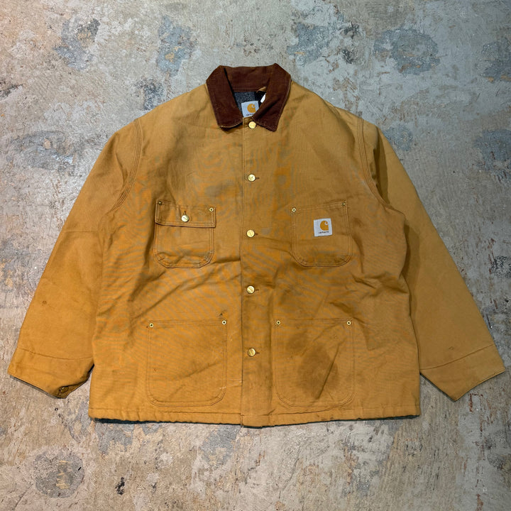 古着 USA製 90's~ Carhartt/ カーハート/ ミシガンチョアコート/ ダック地/襟コーデュロイ/裏地ブランケット/ サイズM相当