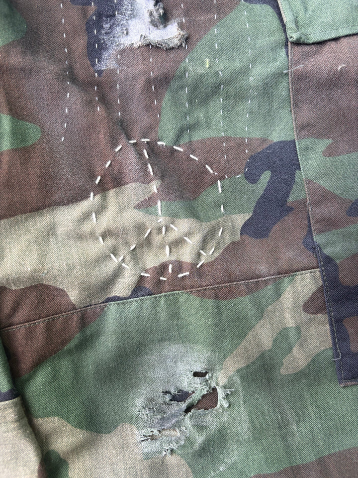 Distressed Sashiko Baggy Camo Shorts W34