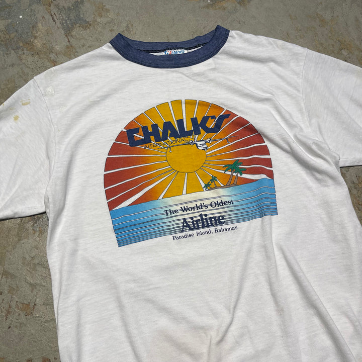 #4485 古着 80's Hanes/ヘインズ/short sleeve Ringer t-shirt Tee/半袖リンガーTシャツ/MADE IN USA/サイズL