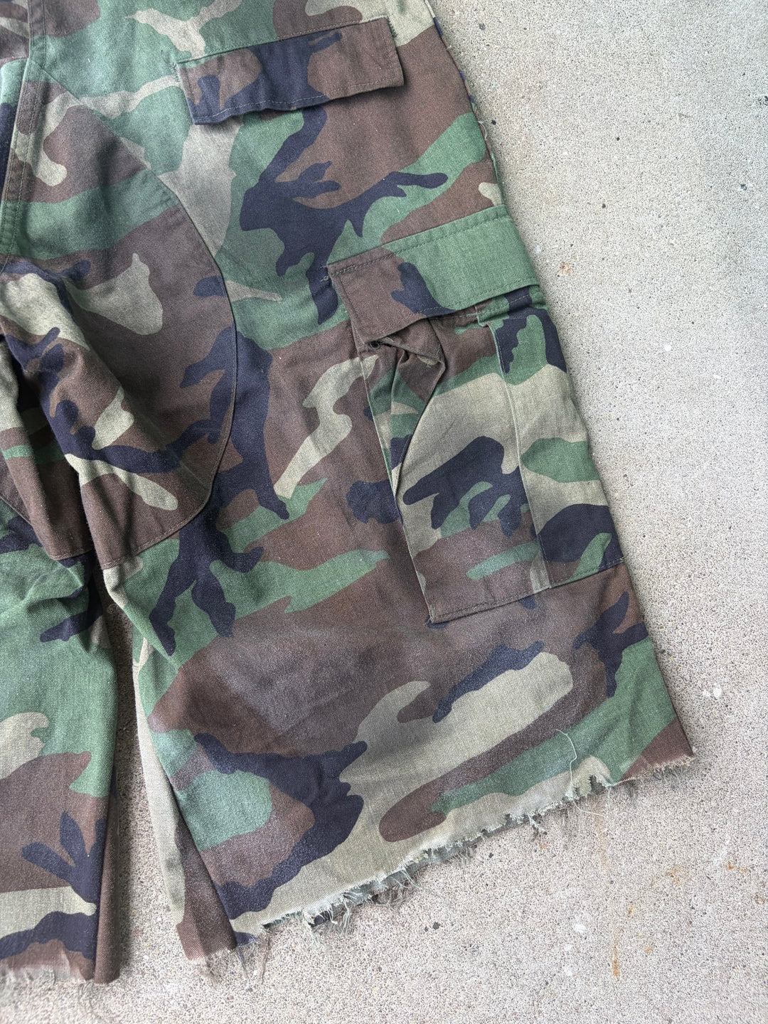 Distressed Sashiko Baggy Camo Shorts W34