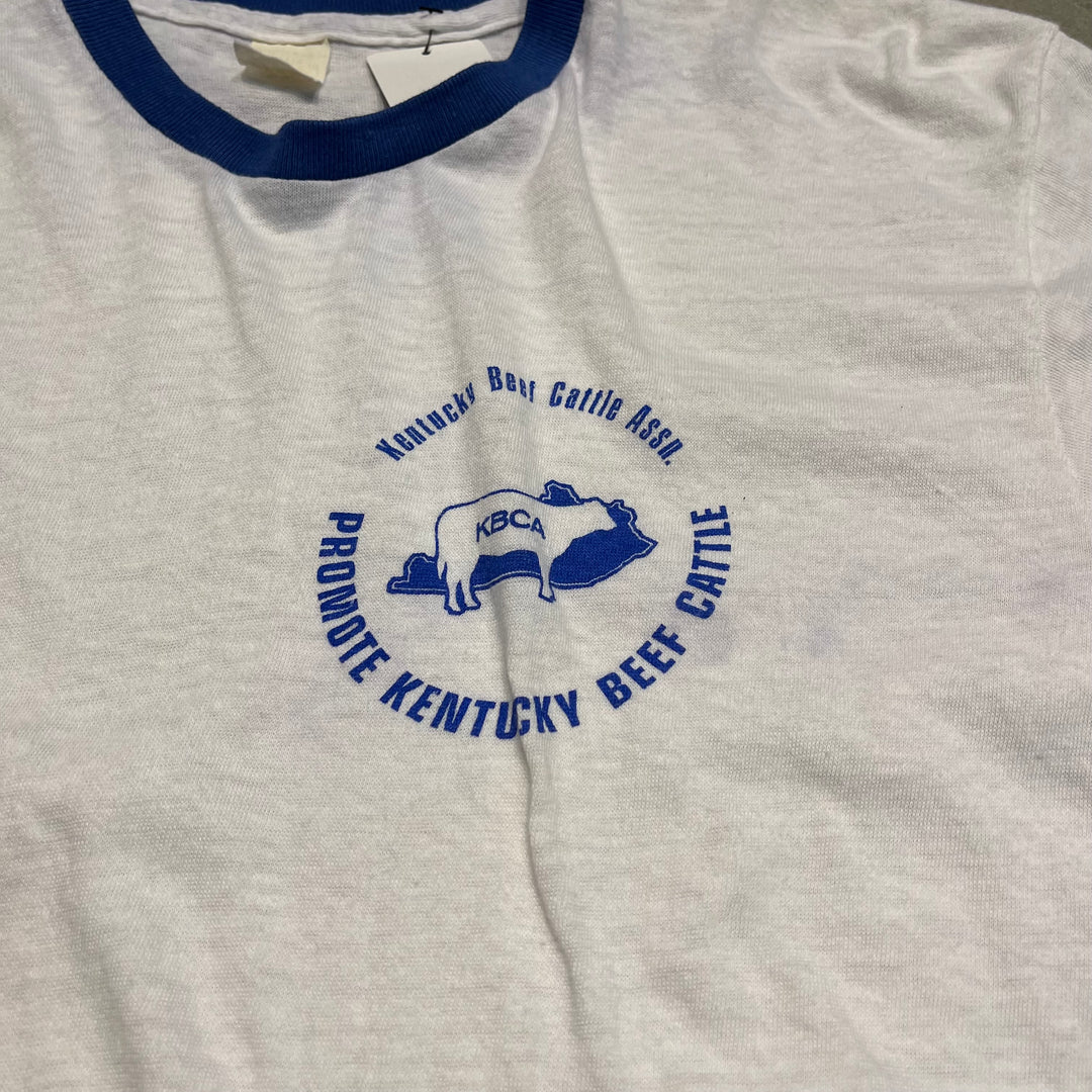 #4786 古着 USA製80's~ 紙タグ/ヴィンテージ プリントリンガーTシャツ/サイズM L相当