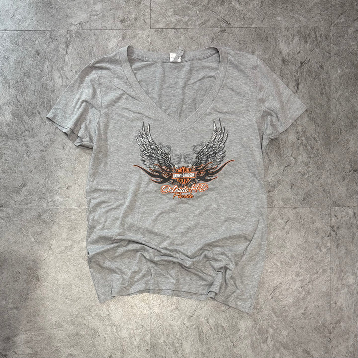 古着 Harley-Davidson ハーレーダビッドソン プリントTシャツ レディース Y2K Vネック サイズ2XL