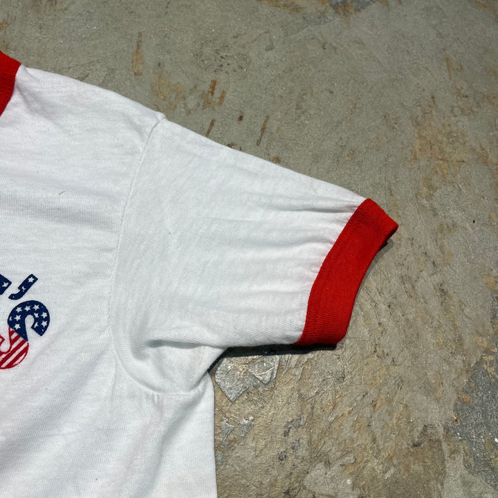 #4787 古着 USA製80's~ 紙タグ/ヴィンテージ プリントリンガーTシャツ/サイズM