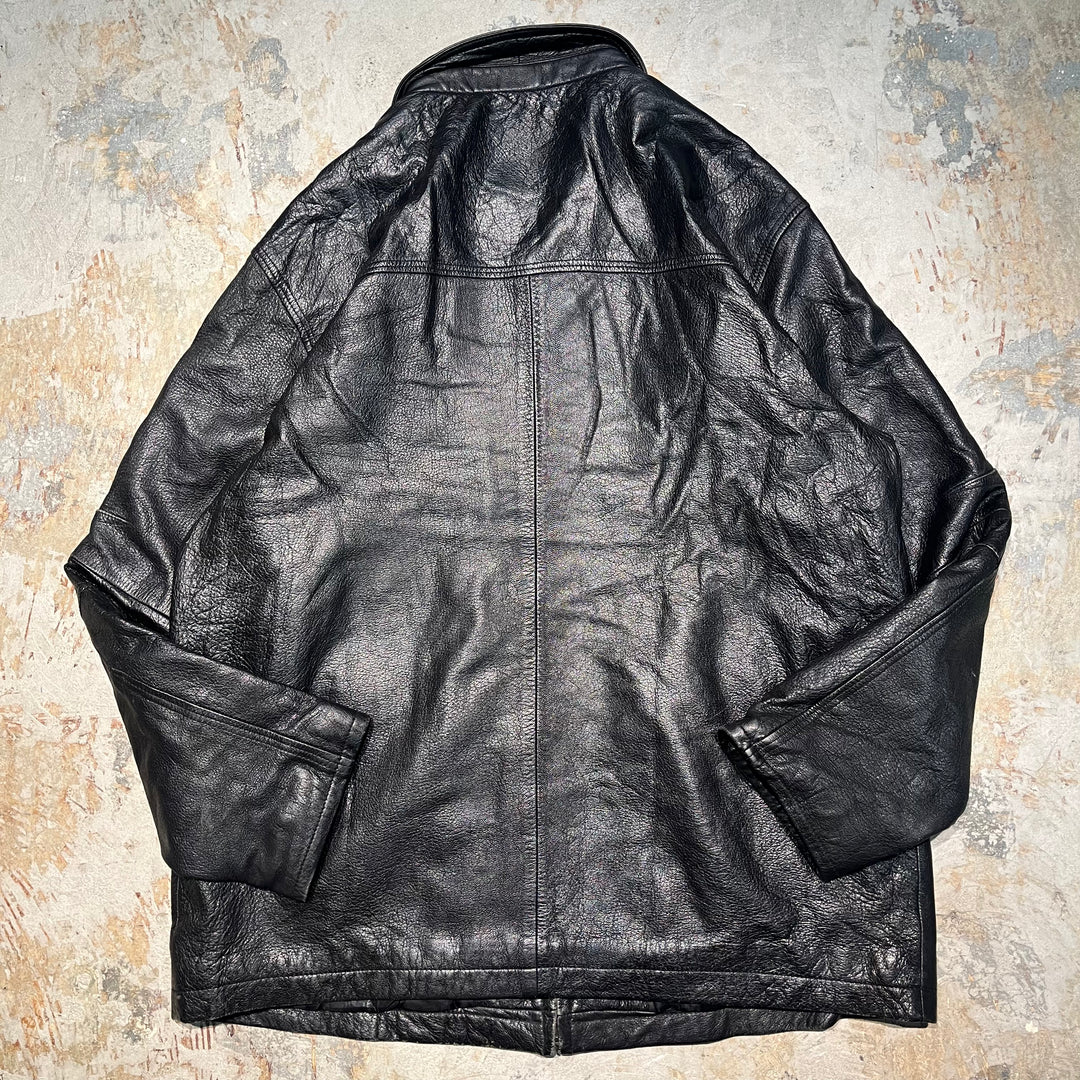 #2037 Unknow 古着/Leather jacket/ジップアップレザージャケット/ハーフ丈/サイズXL