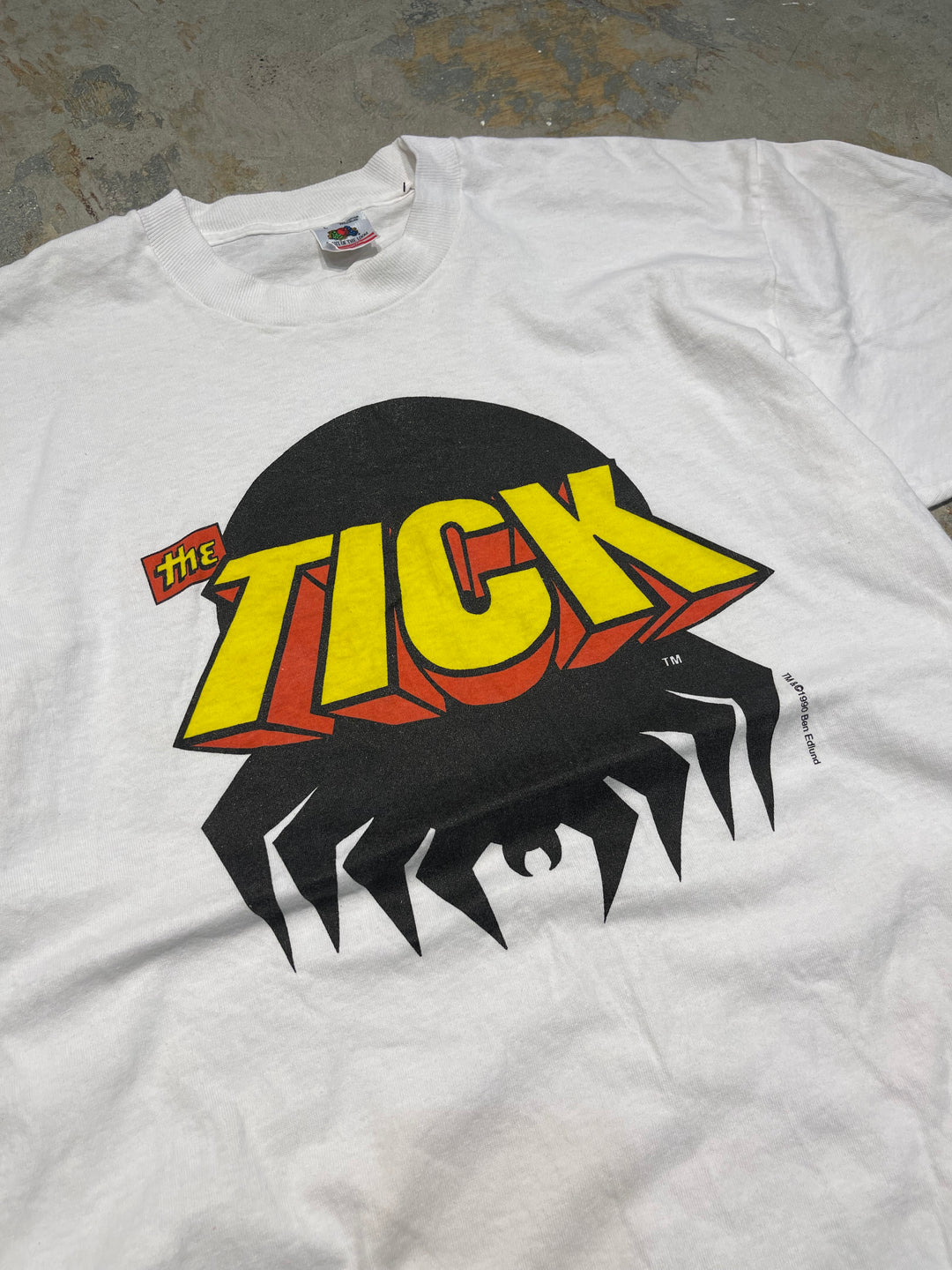 #MA153 古着 USA製 90's フルーツオブザルーム/ THE TICK / ニューイングランド･コミック/ ヴィンテージ シングルステッチ プリントTシャツ/サイズL