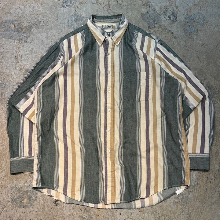古着 USA製 70's~80's L.L.Bean/ エルエルビーン/ ボタンダウン長袖シャツ/ ストライプ柄/ サイズL