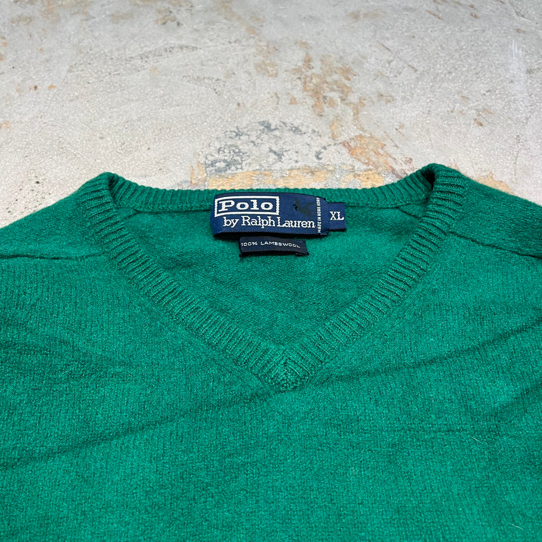 #3691古着/ラルフローレン/POLObyRalphLauren/ラムウールニット/LAMBS WOOL knit/Ｖネック/サイズXL
