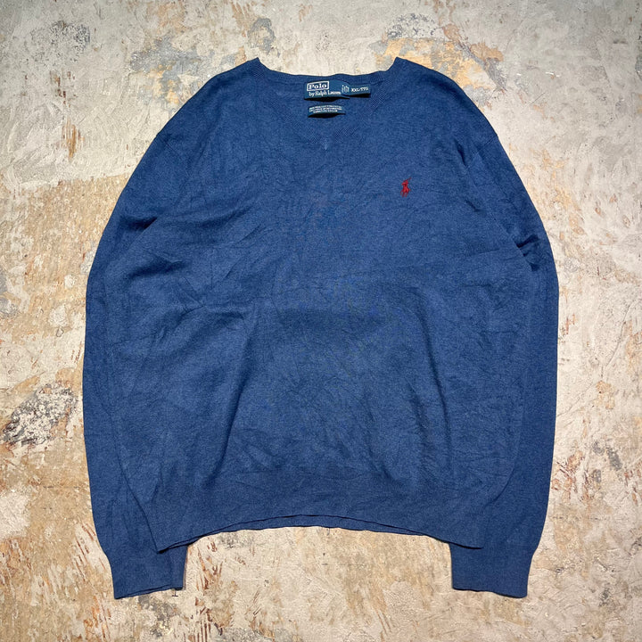 #3702古着/ラルフローレン/POLObyRalphLauren/コットンニット/Cottonknit/Ｖネック/サイズXXL