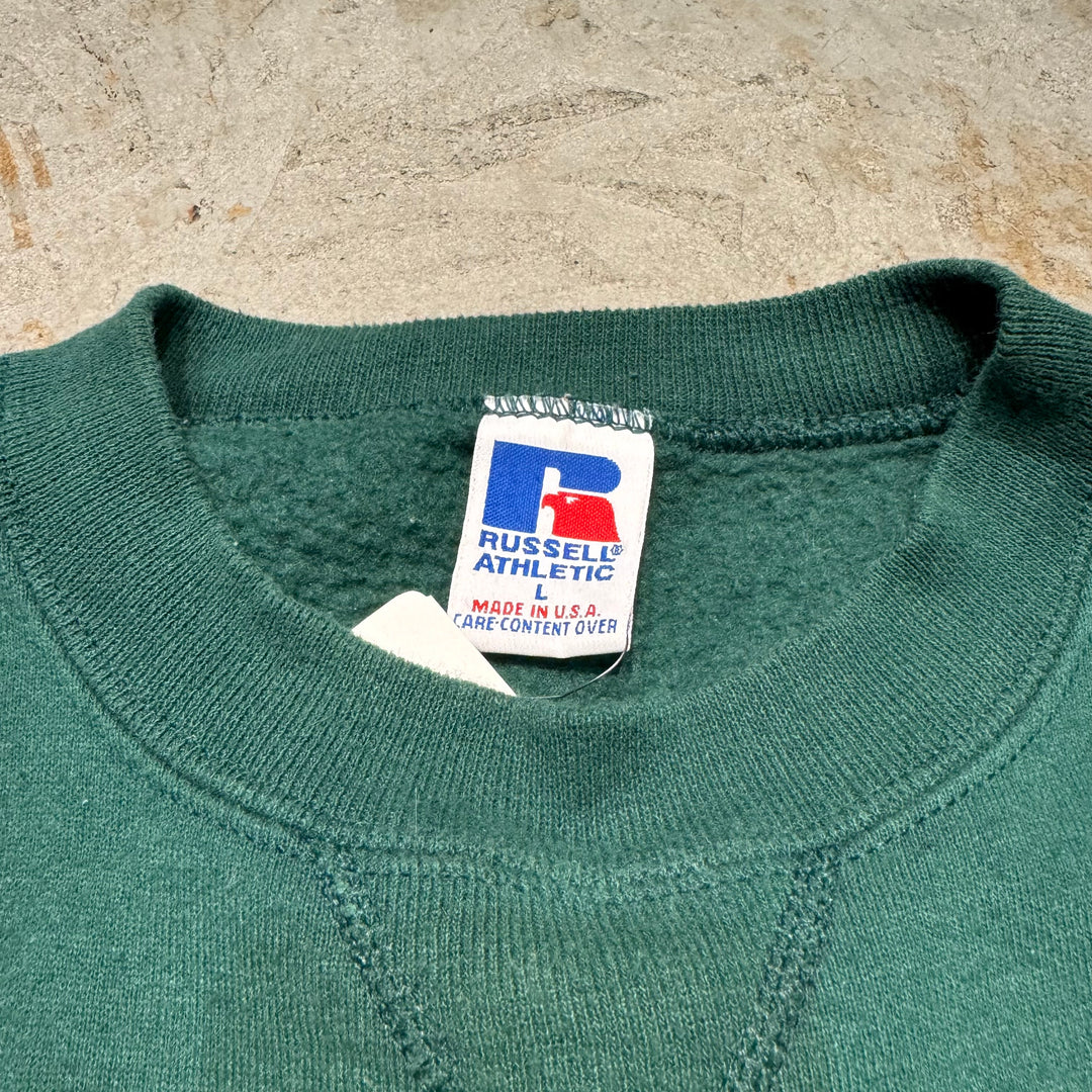 古着 USA製 80's〜 RUSSELL ATHLETIC/ ラッセルアスレチック/ ブランククルーネックスウェット/ 無地/ 前Vガゼット/ サイズL