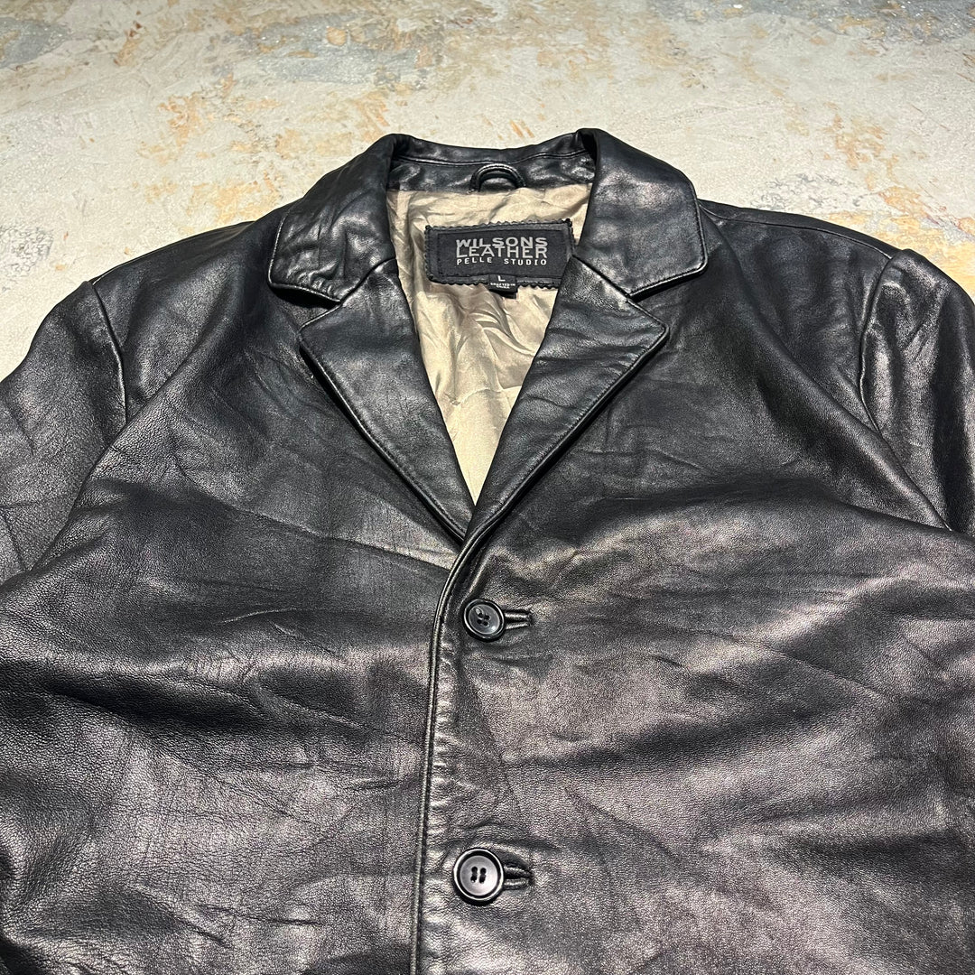 #3320 古着 WILSONS/Leather Jacket/フロントボタンレザージャケット/サイズL