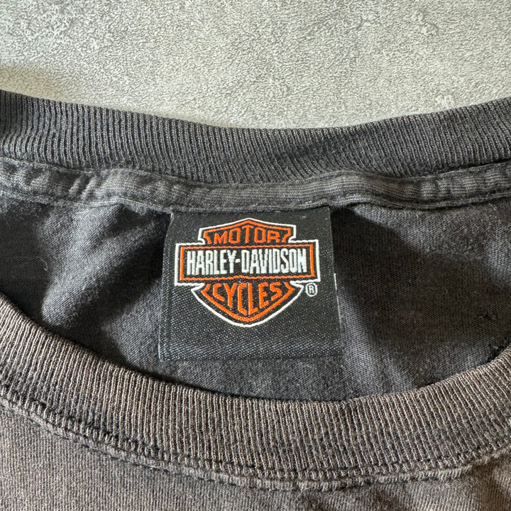 古着 Harley-Davidson ハーレーダビッドソン リアルサンフェード プリントTシャツ サイズ2XL
