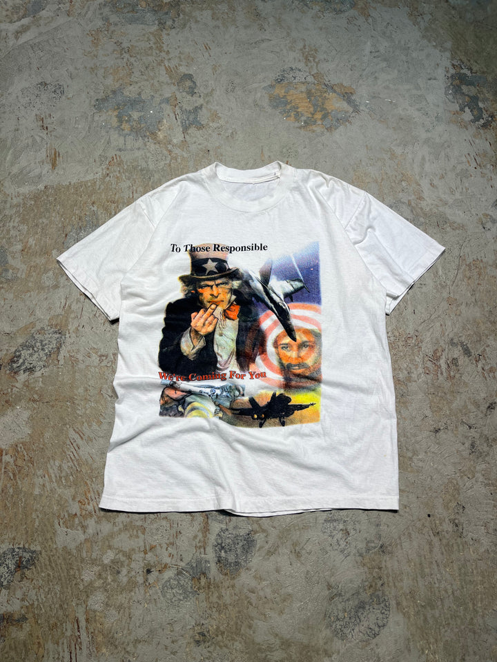 #MA122 古着 90's To Those Responsible/アンクルサム/ヴィンテーシングルステッチ Tシャツ/サイズM