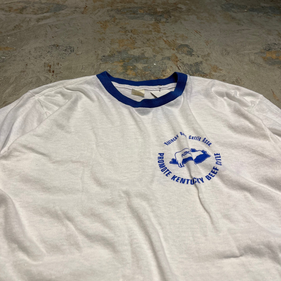 #4786 古着 USA製80's~ 紙タグ/ヴィンテージ プリントリンガーTシャツ/サイズM L相当