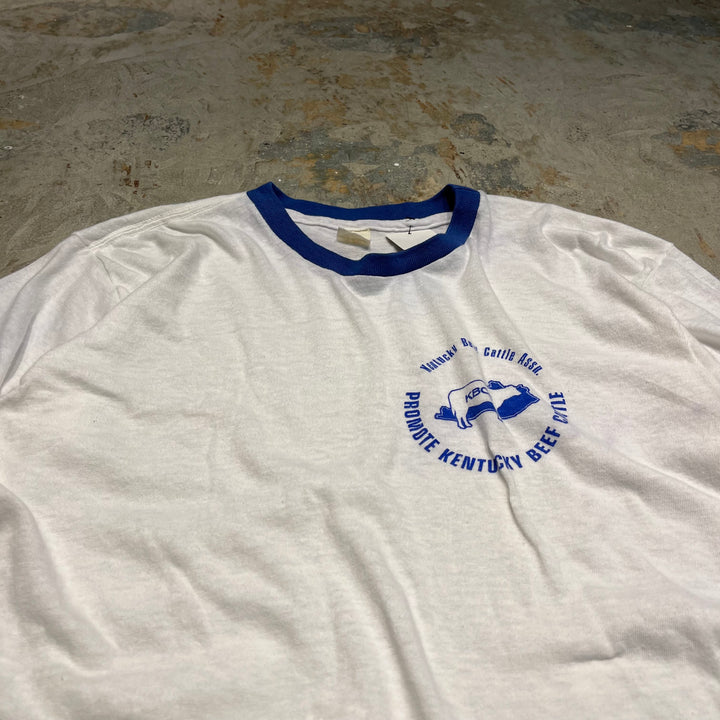 #4786 古着 USA製80's~ 紙タグ/ヴィンテージ プリントリンガーTシャツ/サイズM L相当
