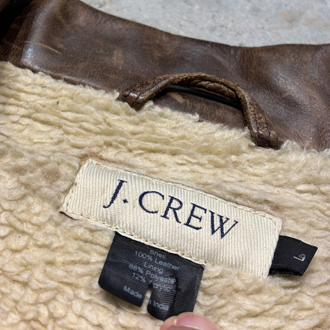 古着 J.CREW/ ジェイクルー/ 本革ジップアップレザージャケット/ 牛革/ 裏地ボア/ サイズL