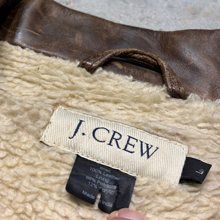 古着 J.CREW/ ジェイクルー/ 本革ジップアップレザージャケット/ 牛革/ 裏地ボア/ サイズL