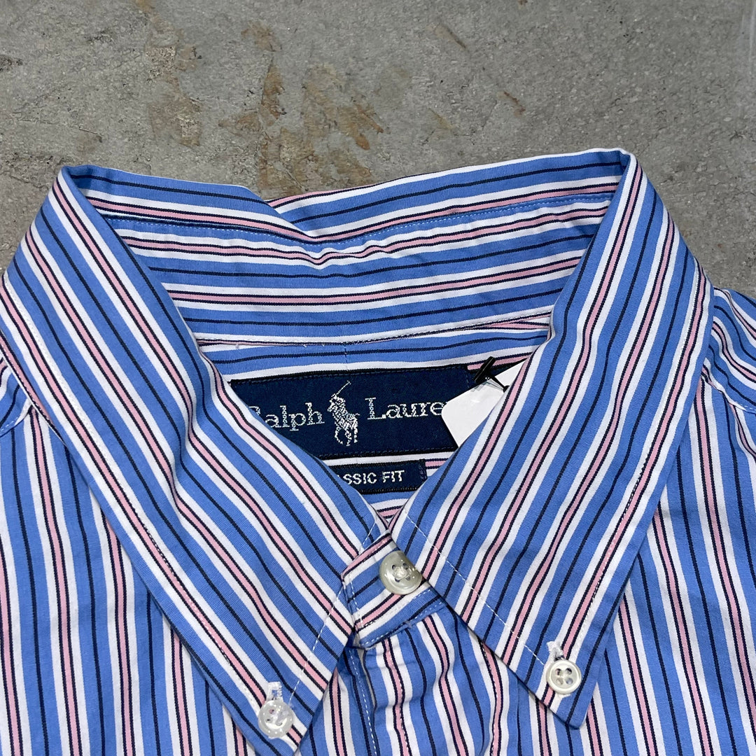 #4391 古着 Ralph Lauren/ラルフローレン/Long Sleeve Button Down Shirt/長袖ボタンダウンシャツ/Stripe/ストライプ/CLASSIC FIT/サイズXL