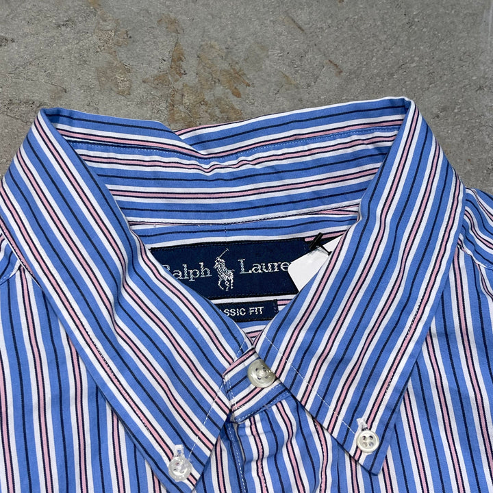#4391 古着 Ralph Lauren/ラルフローレン/Long Sleeve Button Down Shirt/長袖ボタンダウンシャツ/Stripe/ストライプ/CLASSIC FIT/サイズXL