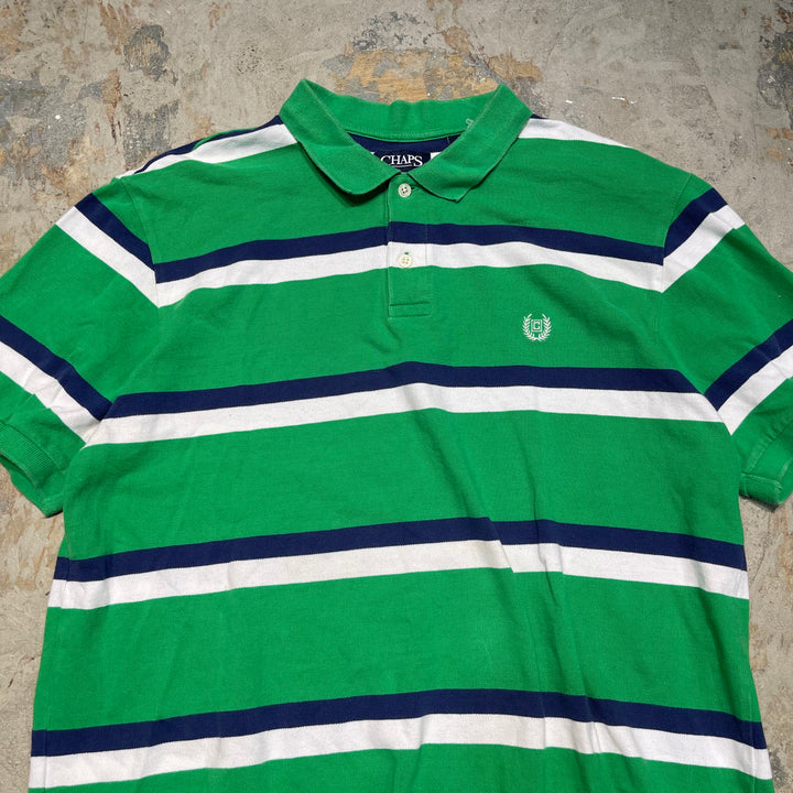 #4357 古着 chaps ralph lauren/チャップス/s/s seed stitches polo shirt/半袖鹿の子ポロシャツ/ボーダー柄/サイズXL
