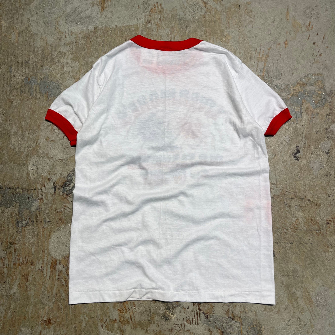 #4787 古着 USA製80's~ 紙タグ/ヴィンテージ プリントリンガーTシャツ/サイズM