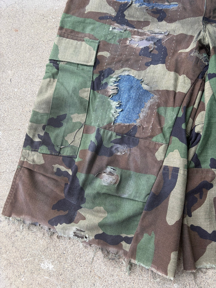 Distressed Sashiko Baggy Camo Shorts W34
