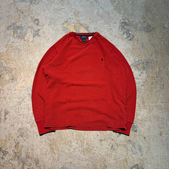 古着 POLO RALPH LAUREN/ポロラルフローレン/ VネックワッフルロングスリーブTシャツ/ サイズM