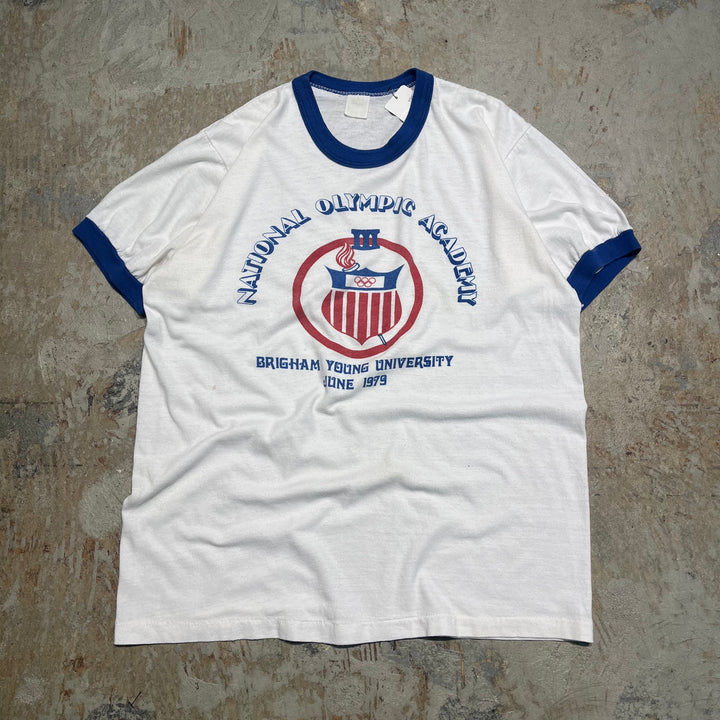#4785 古着 USA製79's 紙タグ  オリンピックアカデミー/ヴィンテージ リンガー Tシャツ/サイズM相当