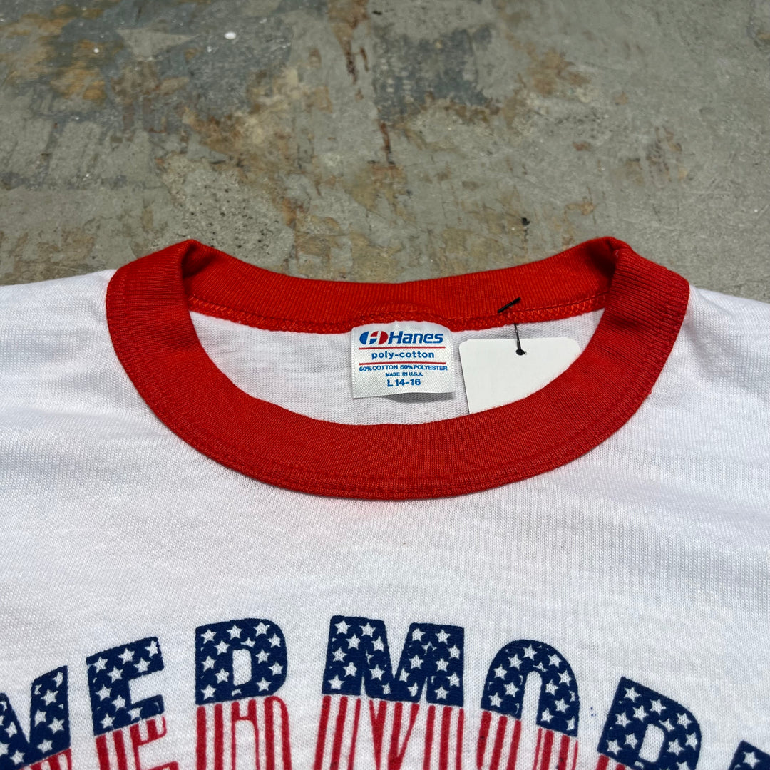 #4787 古着 USA製80's~ 紙タグ/ヴィンテージ プリントリンガーTシャツ/サイズM