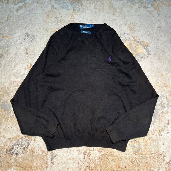 #3710 古着 POLO by Ralph Lauren/ラルフローレン / PIMA Cotton knit V Neck Sweatrer Shirts/ピマコットLンニットＶネックセーター/サイズL
