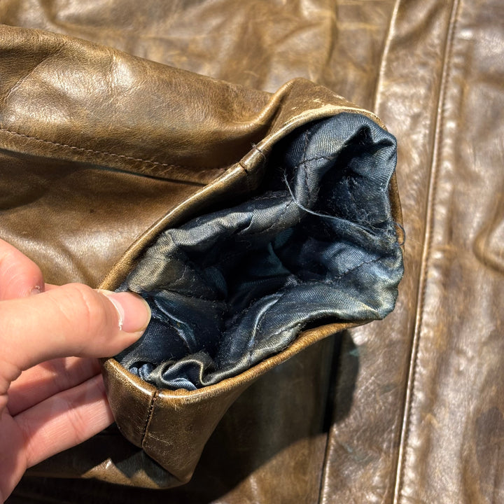 古着 J.CREW/ ジェイクルー/ 本革ジップアップレザージャケット/ 牛革/ 裏地ボア/ サイズL