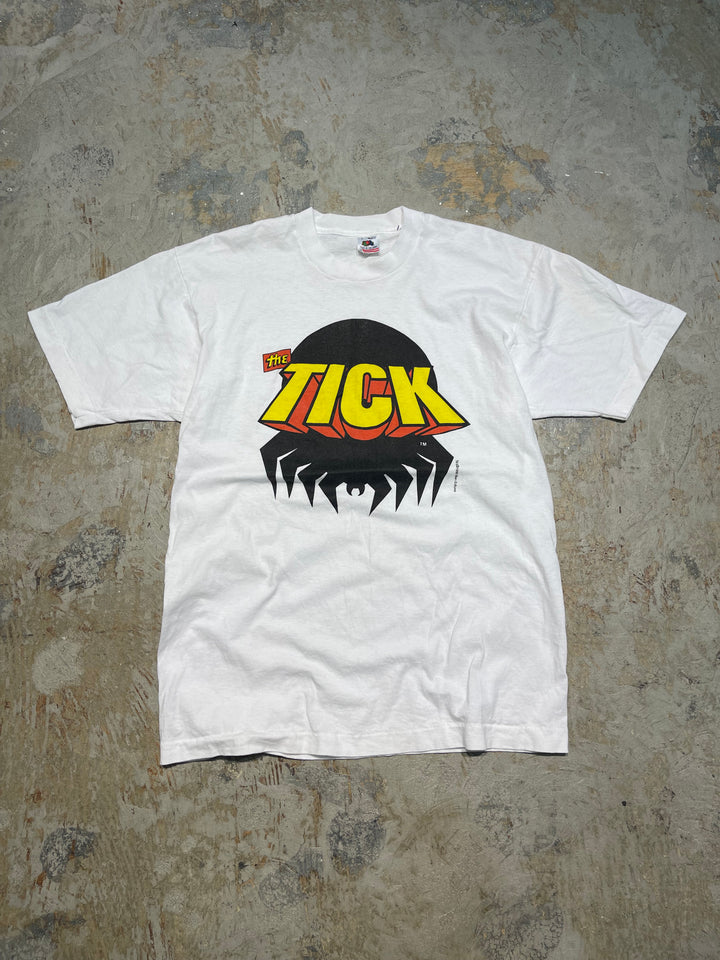 #MA153 古着 USA製 90's フルーツオブザルーム/ THE TICK / ニューイングランド･コミック/ ヴィンテージ シングルステッチ プリントTシャツ/サイズL