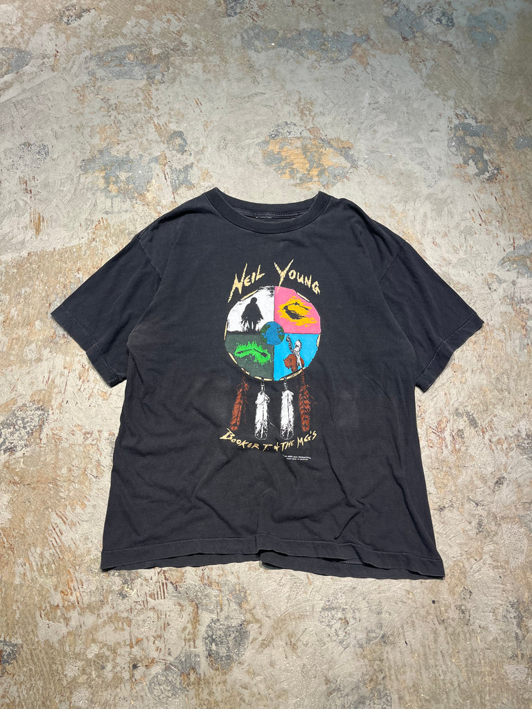 オリジナル　本物　ヴィンテージ　ニールヤング　1985年ツアーTシャツ　M MA110 古着 93's ニールヤング ワールドツアー/ヴィンテージ シングル