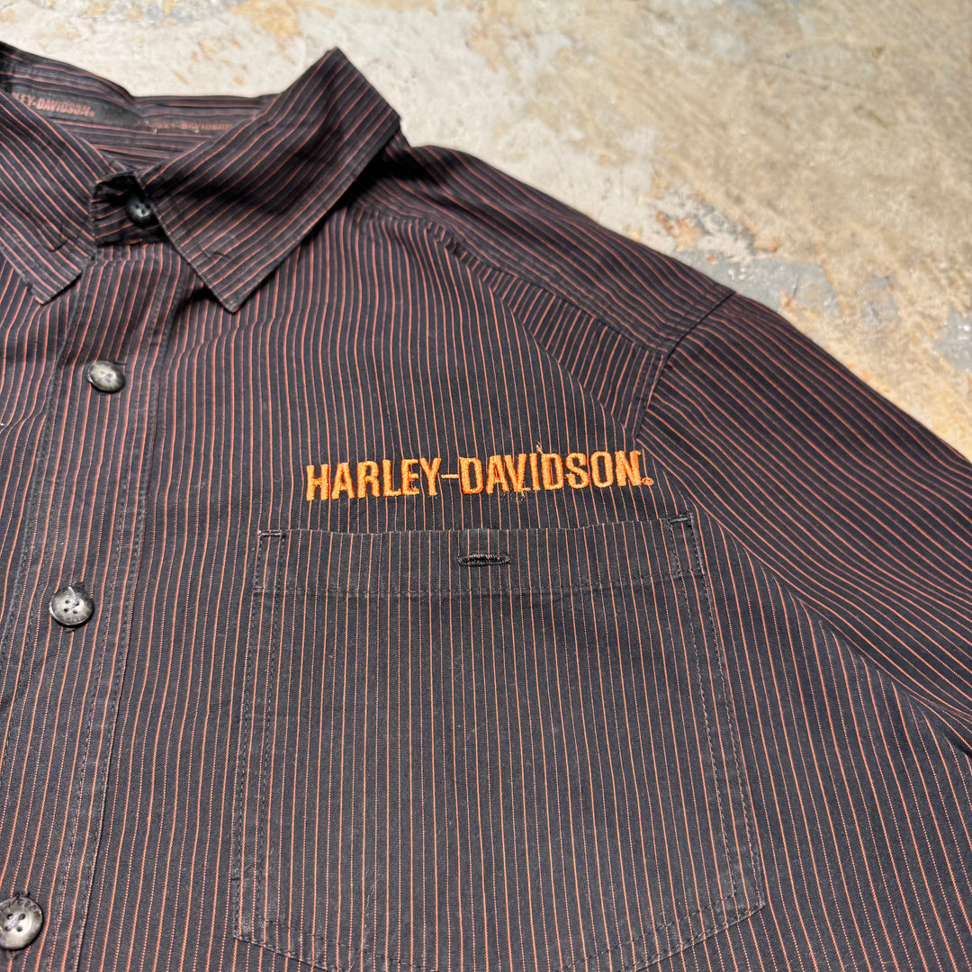 古着 Harley-Davldson/ ハーレーダビットソン/ ボタンダウン半袖シャツ/ ストライプ柄/ サイズXL