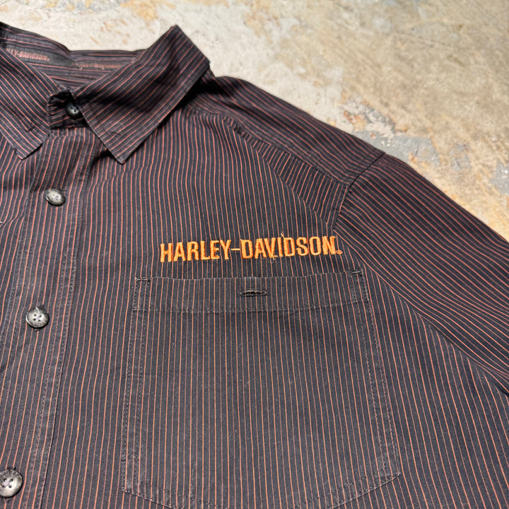 古着 Harley-Davldson/ ハーレーダビットソン/ ボタンダウン半袖シャツ/ ストライプ柄/ サイズXL