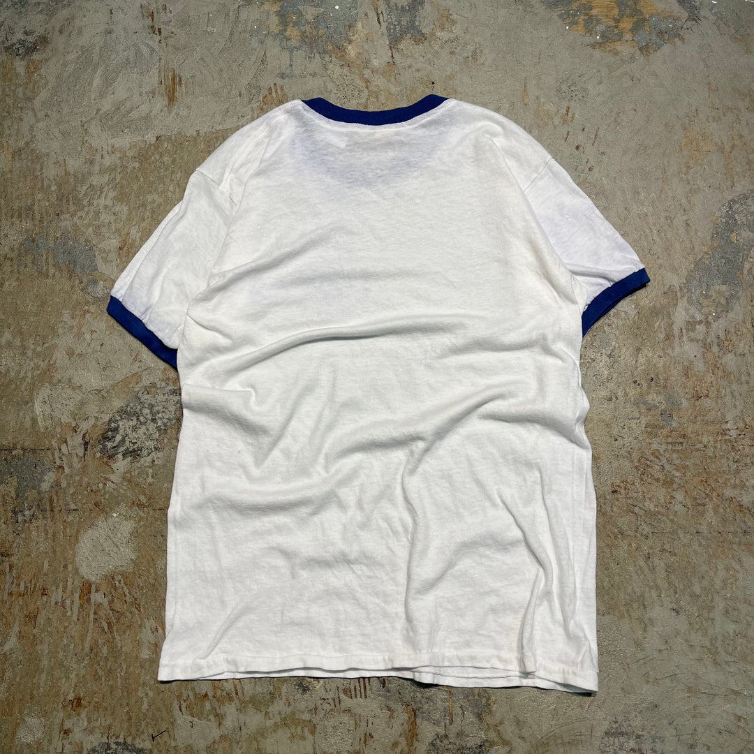 #4786 古着 USA製80's~ 紙タグ/ヴィンテージ プリントリンガーTシャツ/サイズM L相当