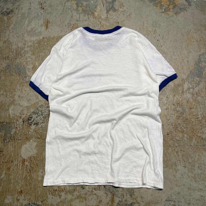 #4786 古着 USA製80's~ 紙タグ/ヴィンテージ プリントリンガーTシャツ/サイズM L相当