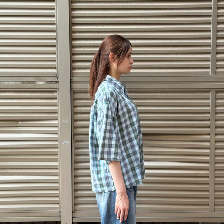 古着 DOCKERS/ ドッカーズ / リメイク/ ボタンダウン半袖シャツ/ チェック柄/ サイズL