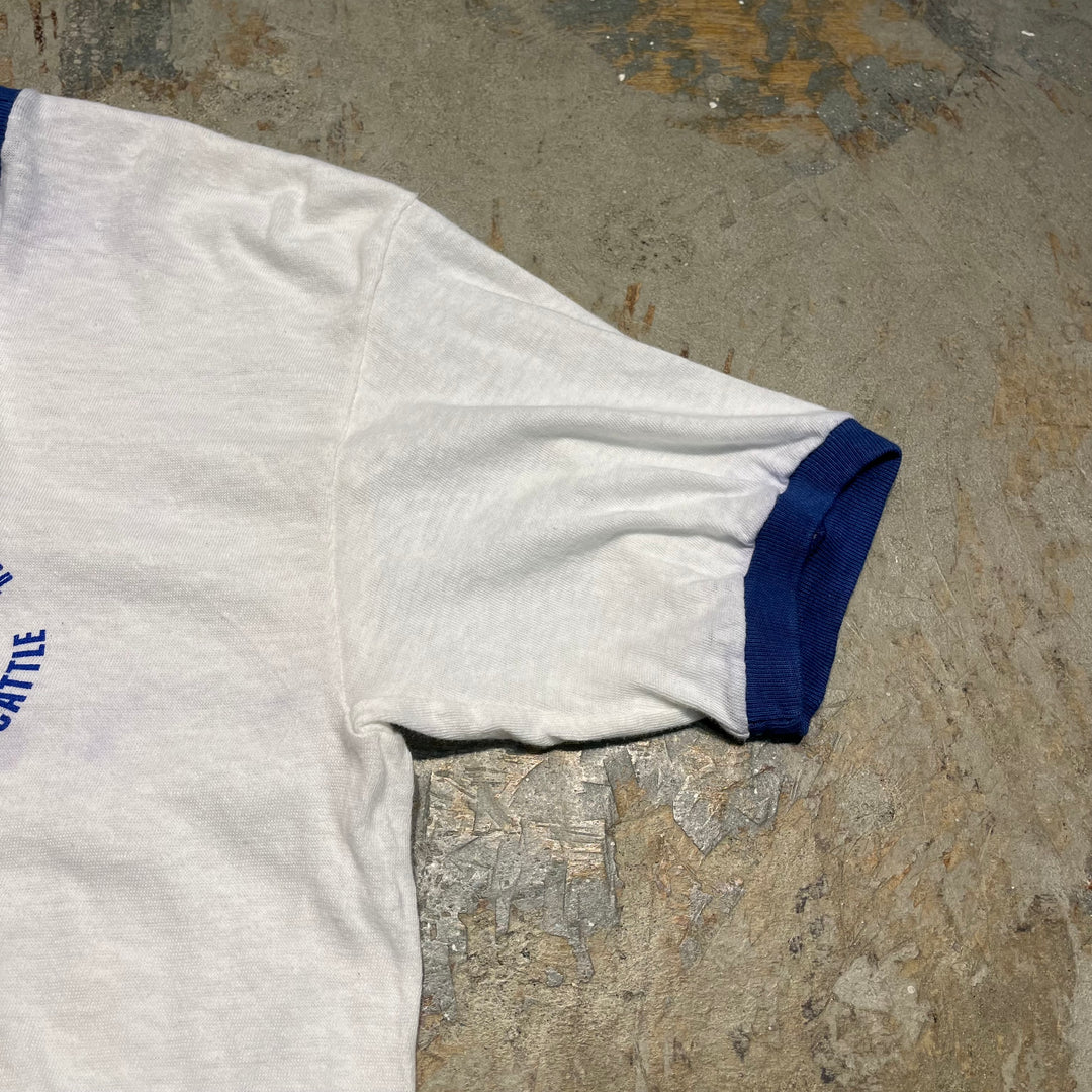 #4786 古着 USA製80's~ 紙タグ/ヴィンテージ プリントリンガーTシャツ/サイズM L相当